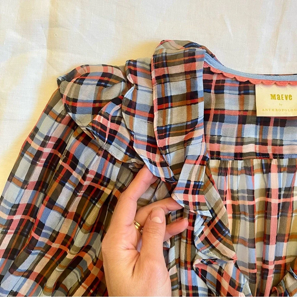 Anthropologie Ruffled Wrap Blouse, Size 0 - Picture 3 of 8